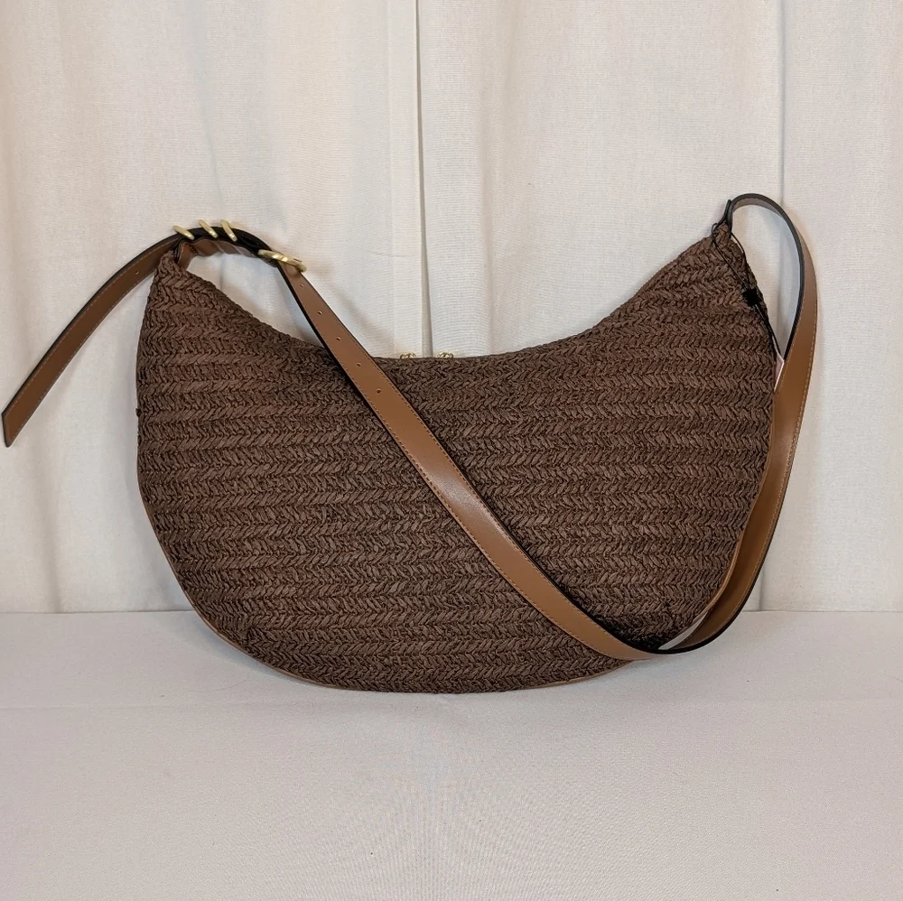 BCBG Brown Woven Crescent Hobo Shoulder Bag NWT